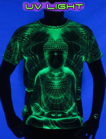 Psychedelic Lime Buddha UV active Trippy T shirt 3D