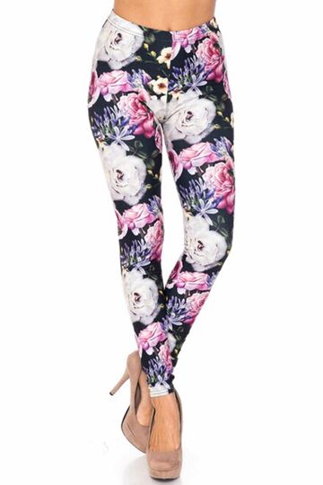Creamy Soft Floral Garden Bouquet Leggings