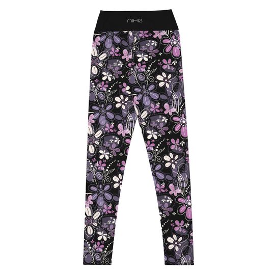 Purple Flower High Waist Leggings Womens
