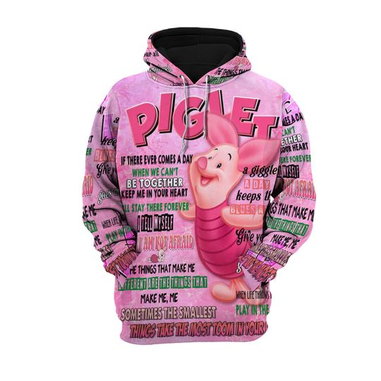 Pink Piglet Punk Words Pattern | Disney Quotes 3D Hoodie