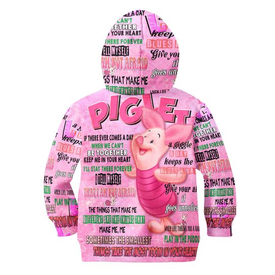 Pink Piglet Punk Words Pattern | Disney Quotes 3D Hoodie