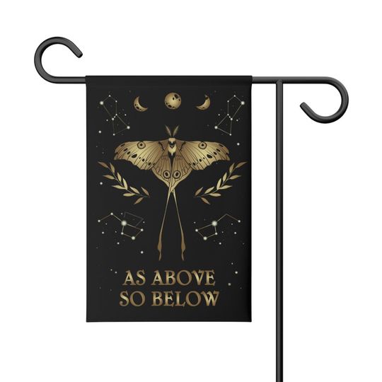 Lunar Moth As Above So Below Flag, Witchy Garden Flag