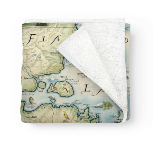 Discover Montana's Flathead Lake Map Fleece Blanket  - Soft, Cozy, and Warm Throw