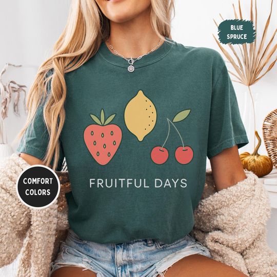 Discover Fruitful Days Comfort Colors 1717 Shirt, Retro Fruit Graphic Tee, Strawberry Lemon Cherry, Vintage Aesthetic Unisex CC 1717 T-Shirt,