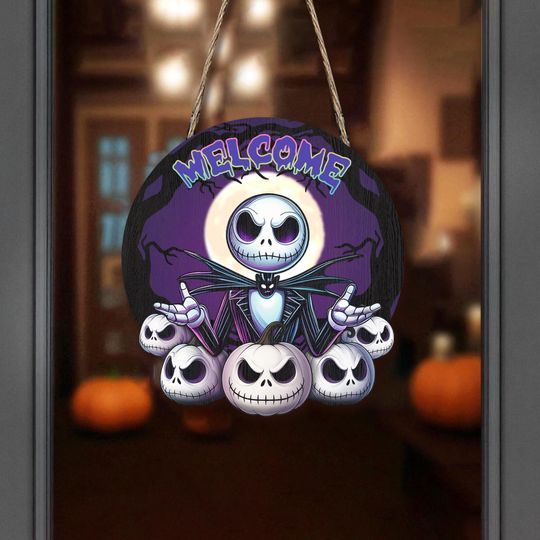 Discover Nightmare Before Christmas Wooden Door Sign, Jack Skellington Inspired Welcome Sign, Gothic Halloween Door Hanger 2025, Halloween Decoration