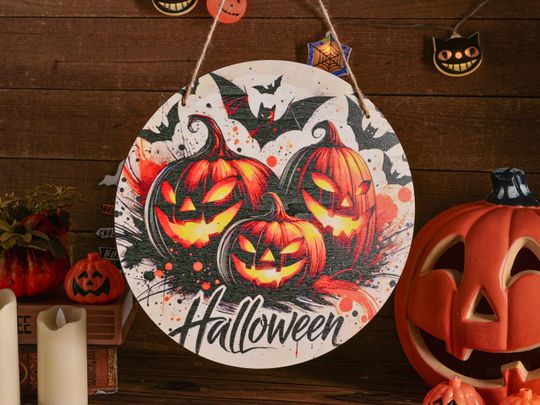 Ghost Front Door Decor, Family Ghost Halloween Door Sign Decor, Halloween Door Hanger, Halloween Decorations, Halloween Gifts