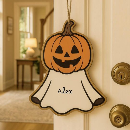 Discover Halloween Customized Name Wooden Bat Ghost Pendant  Personalized Spooky Hanging Decoration for Kids & Home