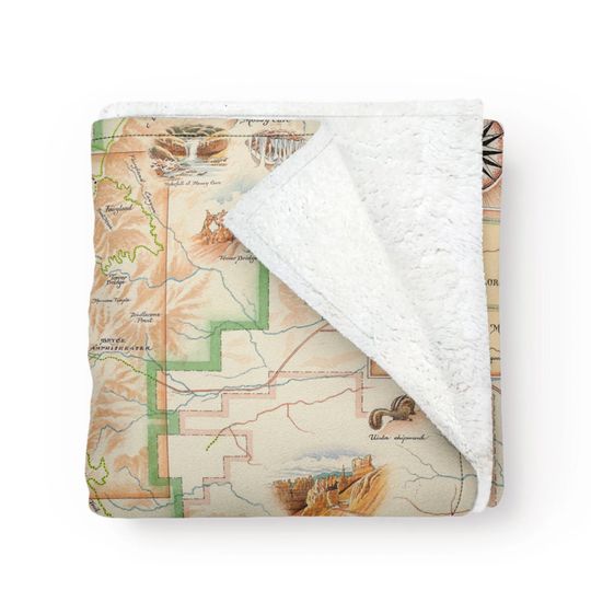 Discover Bryce Canyon National Park Map Fleece Blanket  - Soft, Cozy, and Warm Throw - Gift - 58"x 50", Neutral, Blue, Green, Brown, Beige