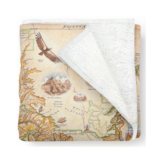 Discover Grand Canyon National Park Map Fleece Blanket - Soft, Cozy, and Warm Throw - 58x50 - Multicolor, Neutral, Blue, Green, Brown, Beige