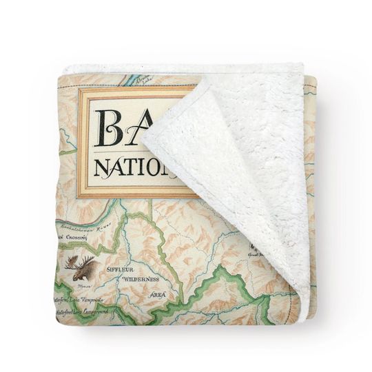 Discover Banff National Park Map Fleece Blanket  - Soft, Cozy, and Warm Throw - Gift - 58"x 50", Neutral, Blue, Green, Brown, Beige