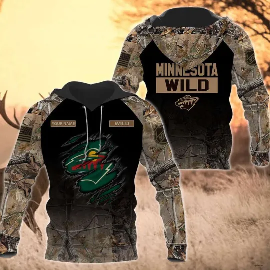 Discover Personalized Minnesota Hockey Team Hoodie Forest Hunting Camo Hockey Apparel Xmas Gift