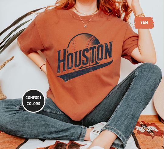 Discover Retro Houston Baseball Comfort Colors T-shirt, Vintage Baseball Tee, Houston Fan Shirt, Athletic Sports Apparel, Team Logo Tee