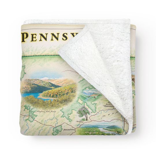 Discover Pennsylvania State Map Fleece Blanket - Soft, Cozy, and Warm Throw - 58"x 50" - Multicolor, Neutral, Blue, Green, Brown, Beige