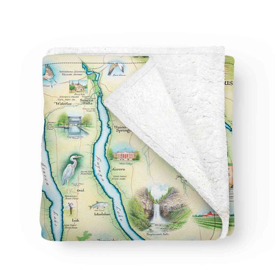 Discover Finger Lakes, New York Map Fleece Blanket-Soft, Cozy, and Warm Throw Blanket - 58"x 50"