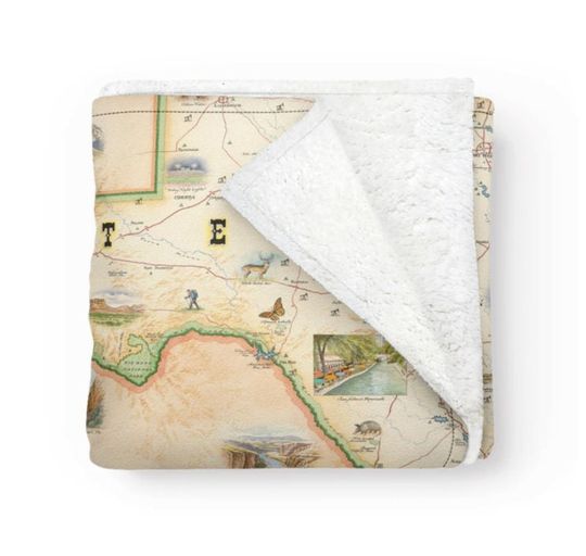 Discover Texas State Map Fleece Blanket  - Soft, Cozy, and Warm Throw - 58"x 50" - Multicolor, Neutral, Blue, Green, Brown, Beige