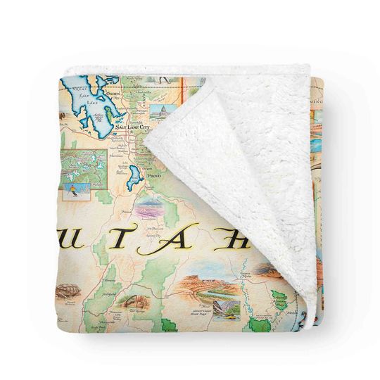 Discover Utah Map Fleece Blanket-Soft, Cozy, and Warm Throw Blanket - Great Gift - 58"x 50"- Multicolor, Neutral, Blue, Green, Brown, Beige