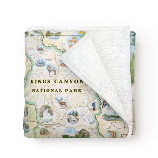 Discover Sequoia & Kings Canyon National Park Map Fleece Blanket-Soft, Cozy, and Warm Throw - 58x50 - Multicolor, Neutral, Blue, Green, Brown, Beige