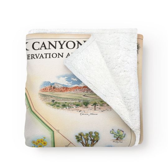 Red Rock Canyon National Park Map Fleece Blanket  - Soft, Cozy, and Warm Throw
