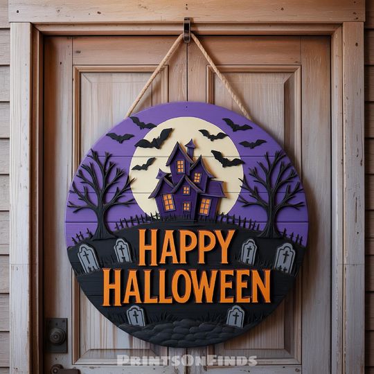 Happy Halloween Door Sign, Halloween Welcome Sign, Happy Halloween Door Hanger, Fall Decor, Spooky Vibe, Halloween Gift, Spooky Welcome Sign