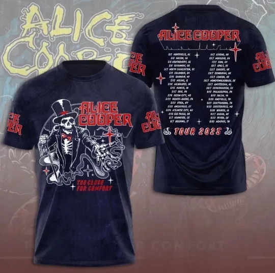 Alice Cooper Too Close For Comfort 2025 Tour 3D Aop T-Shirt