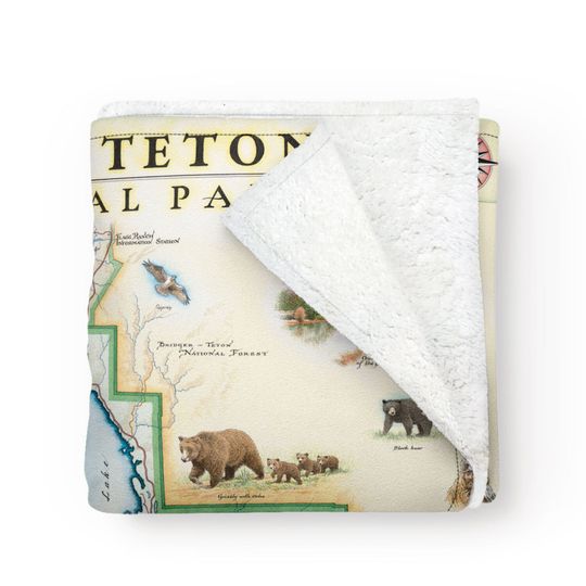 Discover Grand Teton National Park Map Fleece Blanket  - Soft, Cozy, and Warm Throw - Gift - 58"x 50", Neutral, Blue, Green, Brown, Beige