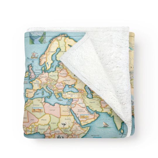 Discover World Map Fleece Blanket  - Soft, Cozy, and Warm Throw - 58"x 50" - Multicolor, Neutral, Blue, Green, Brown, Beige