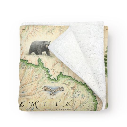 Discover Yosemite National Park Map Fleece Blanket  - Soft, Cozy, and Warm Throw - 58"x 50" - Multicolor, Neutral, Blue, Green, Brown, Beige