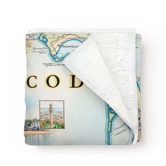 Discover Cape Cod Map Fleece Blanket  - Soft, Cozy, and Warm Throw - 58"x 50" - Multicolor, Neutral, Blue, Green, Brown, Beige