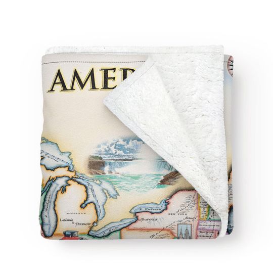 Discover United States of America Map Fleece Blanket  - Soft, Cozy, and Warm Throw - 58"x 50" - Multicolor, Neutral, Blue, Green, Brown, Beige