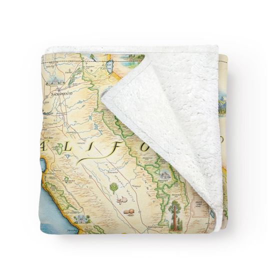 Discover California State Map Fleece Blanket  - Soft, Cozy, and Warm Throw - 58"x 50" - Multicolor, Neutral, Blue, Green, Brown, Beige