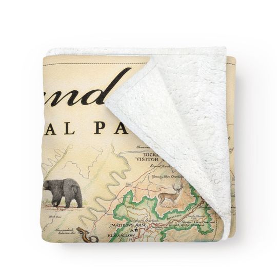 Discover Shenandoah National Park Map Fleece Blanket-Soft, Cozy, and Warm Throw-58x50-Multicolor, Neutral, Blue, Green, Brown, Beige