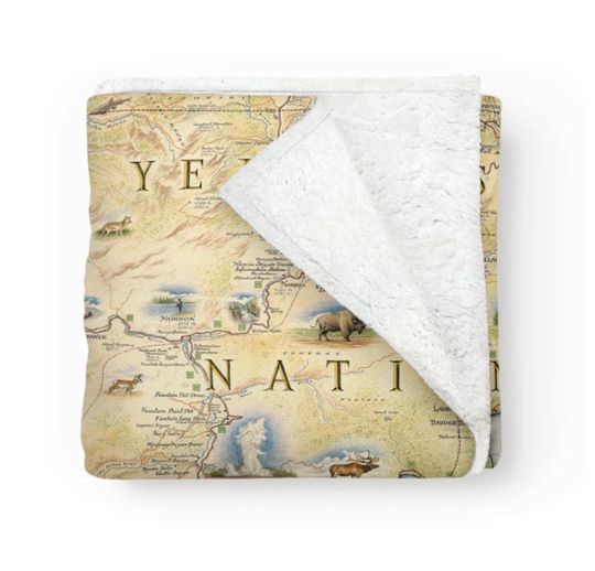 Discover YStone National Park Map Fleece Blanket  - Soft, Cozy, and Warm Throw - 58"x 50" - Multicolor, Neutral, Blue, Green, Brown, Beige