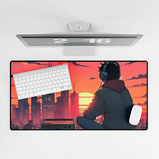 Discover Lofi Mouse Pad (Urban Sunset) Desk Mat, Aesthetic Desk Accessories, Gamer Gifts, Office Decor, Workstation Mats, Stylish Desk Blotter