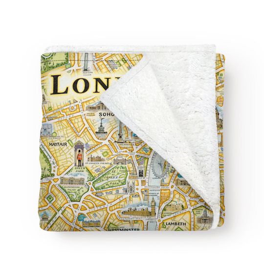 Discover London Map Fleece Blanket  - Soft, Cozy, and Warm Throw - 58"x 50" - Multicolor, Neutral, Blue, Green, Brown, Beige