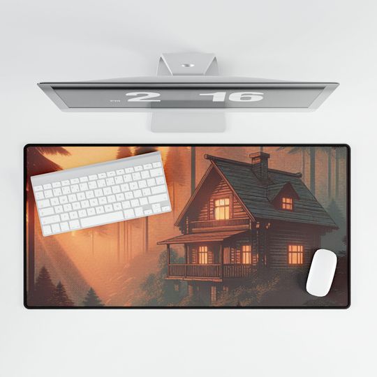 Discover Lofi Mouse Pad (Cozy Cabin) Desk Mat | Office Decor, Gaming Mat, Work From Home Accessory, Rustic Style, Gift for Nature Lovers