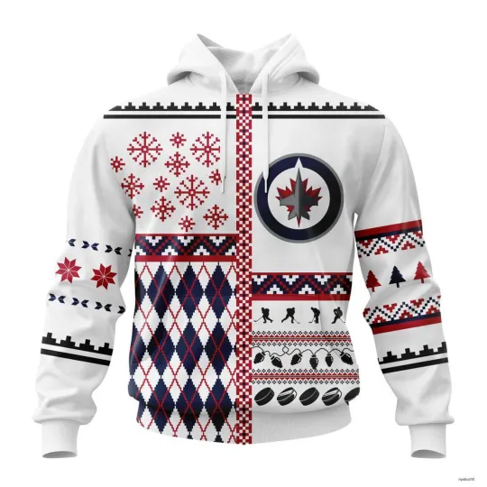 Discover Personalize Winnipeg Jets Hoodie Christmas Pattern Hockey Team Pullover Fan Gear