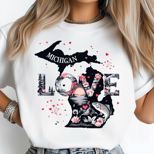 Discover Love Michigan PNG, Floral Sunset Png, Michigan Map Png, State Posters, Travel Posters, City Png, Michigan Shirt, USA State Shirt Design