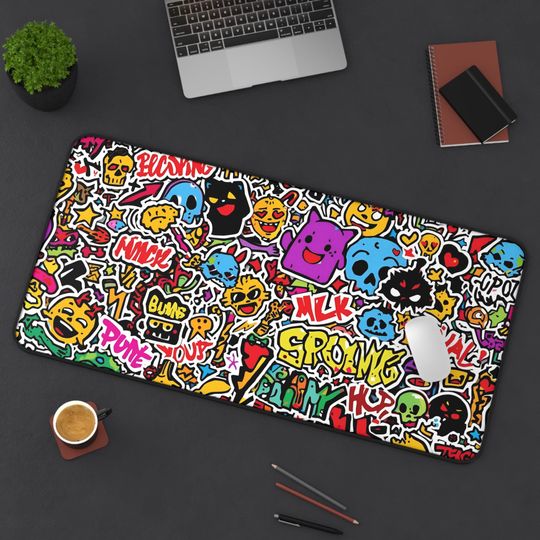 Discover Urban Chaos Sticker-Bomb Mouse Pad - Cartoon & Graffiti Mashup
