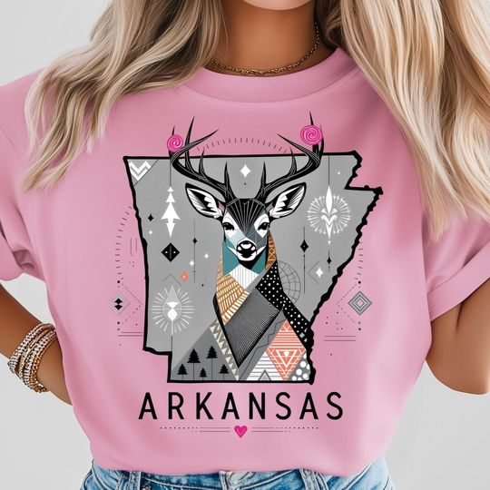 Discover Arkansas Art PNG, Geometric Deer Bold Tribal Design, Arkansas State Pride Graphic Nature Wildlife Spirit, Contemporary Abstract Folk Style