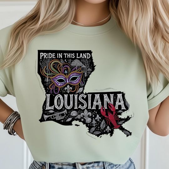 Discover Louisiana Pride PNG, Mardi Gras Mask Jazz Culture Crawfish Trumpet Beads Festival Art, New Orleans Celebration Southern Charm Design