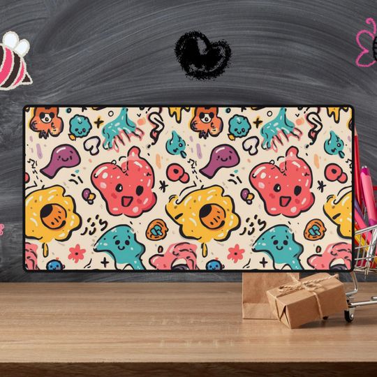 Colorful Doodle Cartoon Desk Mat Kids Computer Desk Pad Aesthetic Decor
