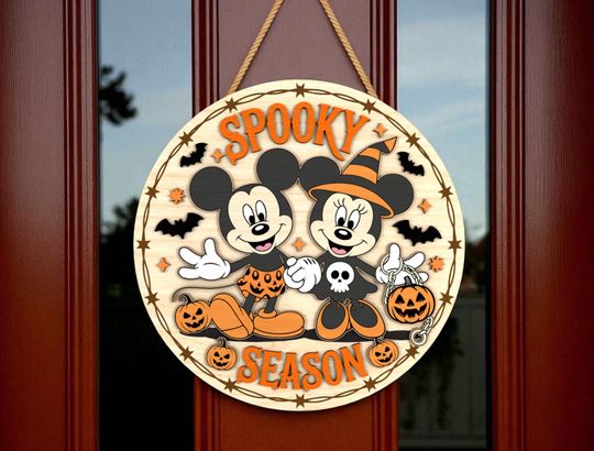 Discover Halloween Door Hanger | Cute Cartoon Mouse Duo | Spooky Season Kids Room Decor | Pumpkin & Witch Costume Sign