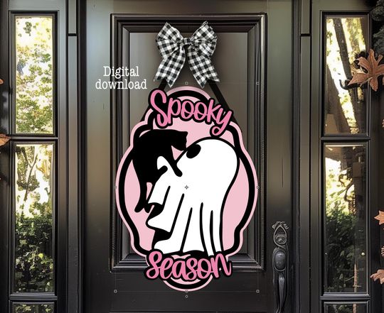 Ghost Halloween Decor: Laser Cut Wood Sign