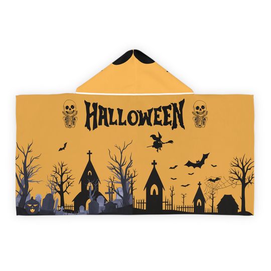 Halloween Youth Hooded Towel, Kids Bath Towel, Trick or Treat Swim Cover-Up, Spooky Beach Towel, Cute Halloween Gift