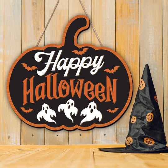Halloween Door Decor, Hanging Wooden Sign, Front Door Decor, Spooky Wall Hanging, Halloween Welcom Sign, Halloween Decor