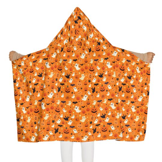 Halloween Hooded Towel: Ghost & Pumpkin Design - Youth Size