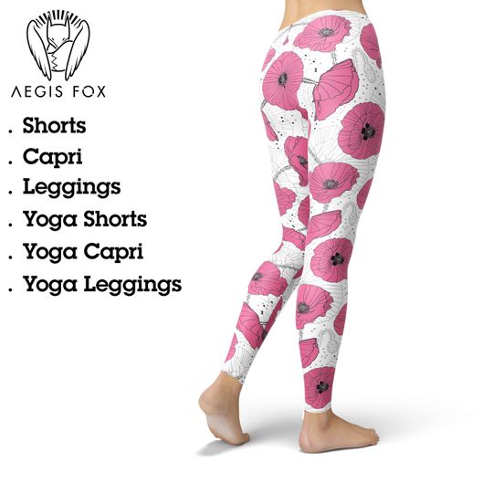Discover Pink Poppies High Waist Yoga Leggings: Women's Workout Pants