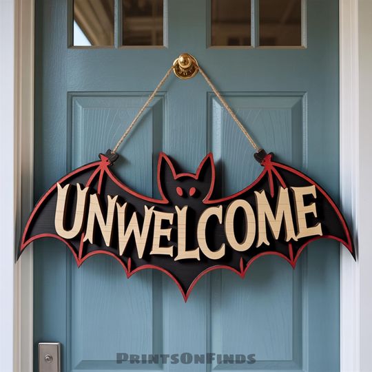 Discover Unwelcome Bat 3D Wooden Door Sign, Funny Halloween Wall Decor, Gothic Wooden Bat Plaque, Spooky Front Door Sign, Halloween Decoration
