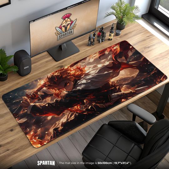 Discover Kyo Rengokoo Flame Sword  Desk Mat- Fire Breathing Anime Desk Mat for Gaming and Otaku Fans