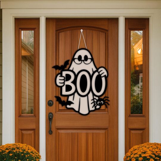 Discover ute Ghost Door Hanger Sign, Funny Halloween Glowforge Decor Sign, Halloween Door Sign